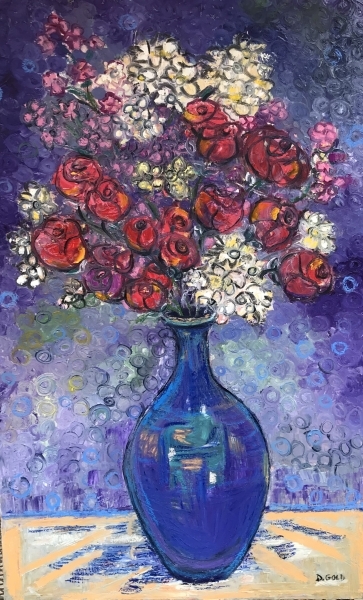 Flowers in a Blue Vase•Oil•34" x 21"